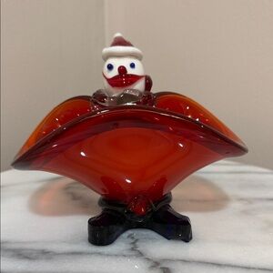 Handcrafted Red and White Glass Art Bowl Vintage 1960s